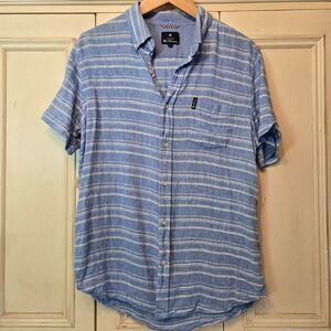 Ben Sherman S/S Blue & White Linen Blend Shirt Large